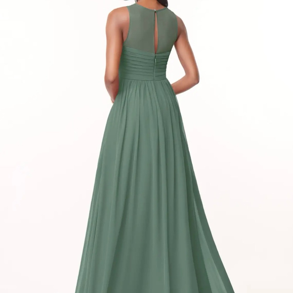 Azazie Nina NWT Eucalyptus A-Line Pleated Chiffon Dress Size 8 Bridesmaid Formal - Picture 3 of 3